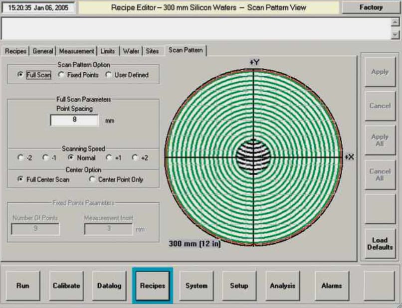 View of software scan pattern for silicon wafer measurement