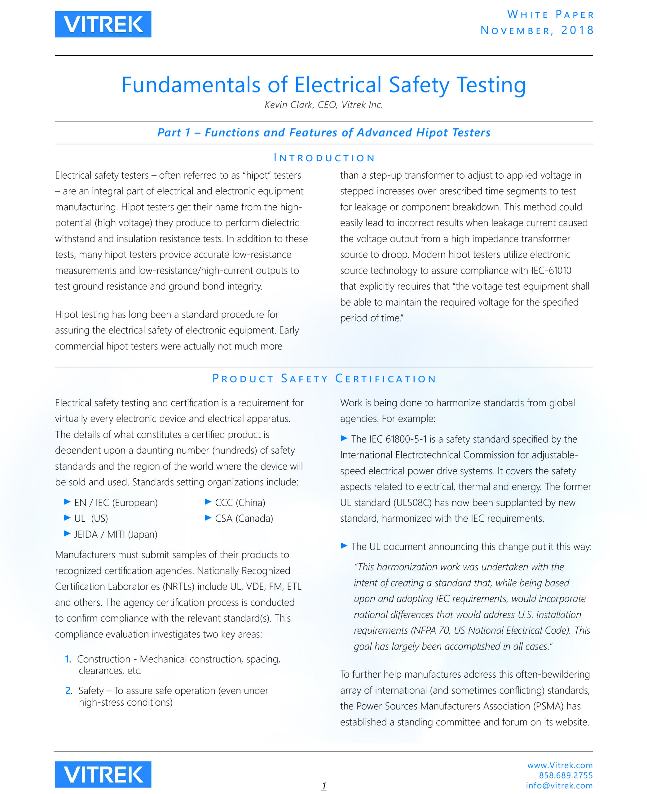 vitrek whitepaper fundamentals of electrical safety testing