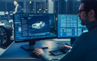 Man performing electrical tests on a new car