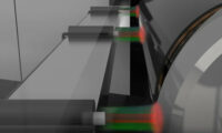 Animation of 3 MTI Instruments capacitance sensors measuring the thickness of non-woven conductive film