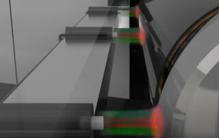 Animation of 3 MTI Instruments capacitance sensors measuring the thickness of non-woven conductive film